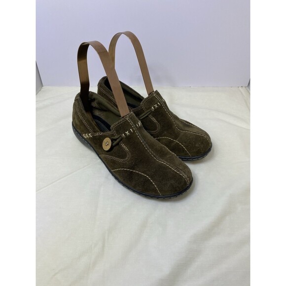 CLARKS BENDABLES OLIVE SUEDE SLIP ON CASUAL LADIES 6.5M SHOES - Picture 1 of 5